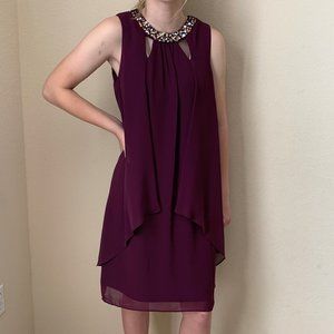 WOMENS - sz 4 S. L. Fashions Wine Shift, Chiffon dress, SL Fashion, beaded